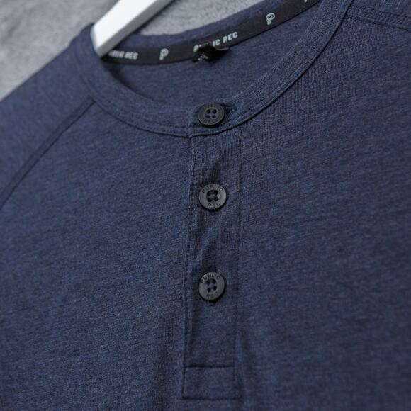 PUBLIC REC Pima Cotton Crew Neck Go To Henley Long Sleeve Gray Logo Mens Sz M - Picture 5 of 9